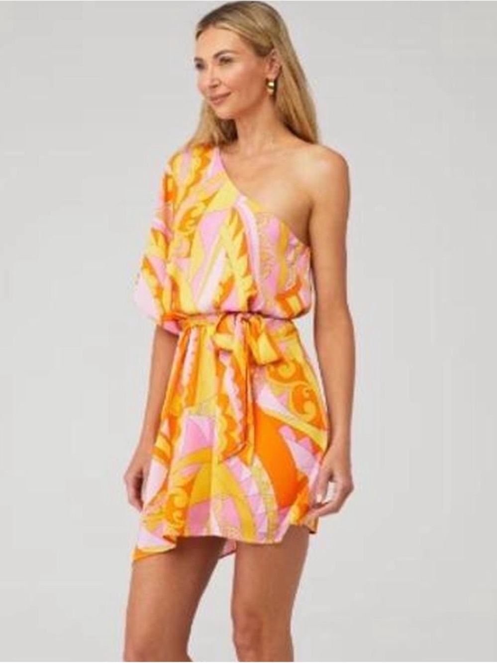 Show me your mumu One-Shoulder Pink & Orange Print Mini Dress